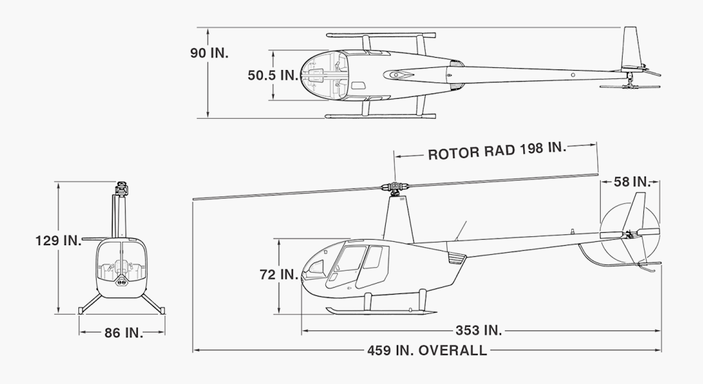 Dimensões do R44 Cadet